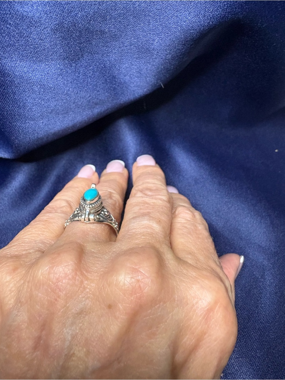 Ring Poison 925 Sterling Silver Marquise Genuine Turquoise Ring - Picture 7 of 10